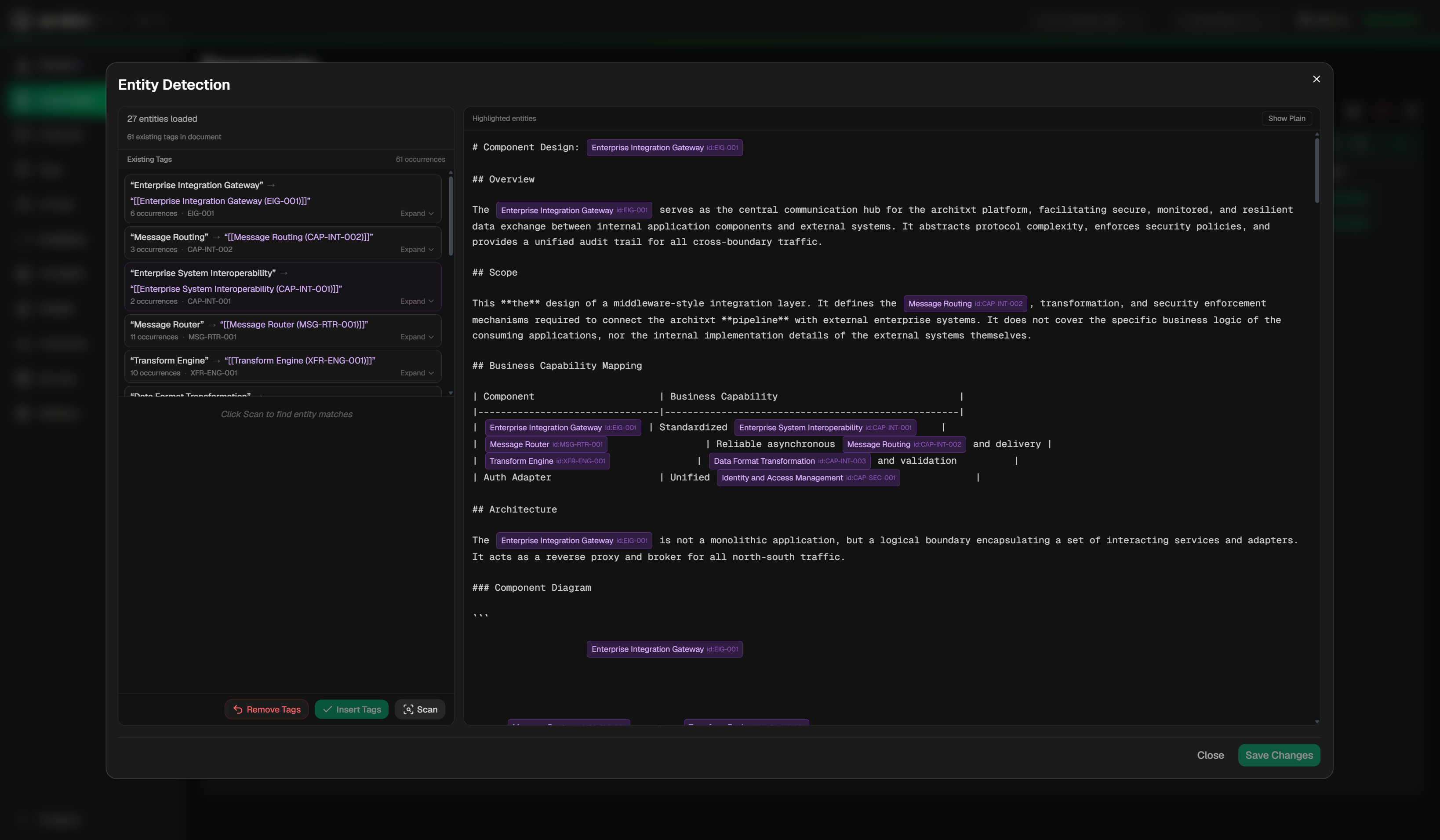 architxt detects and normalises entities across a document, mapping aliases back to a single entity.