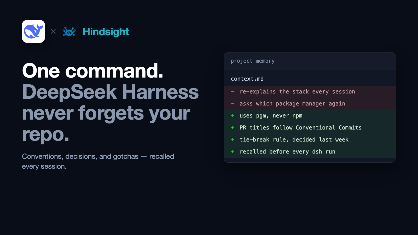 DeepSeek Harness with Hindsight: a coding agent that retains your project's rules and recalls them in future sessions