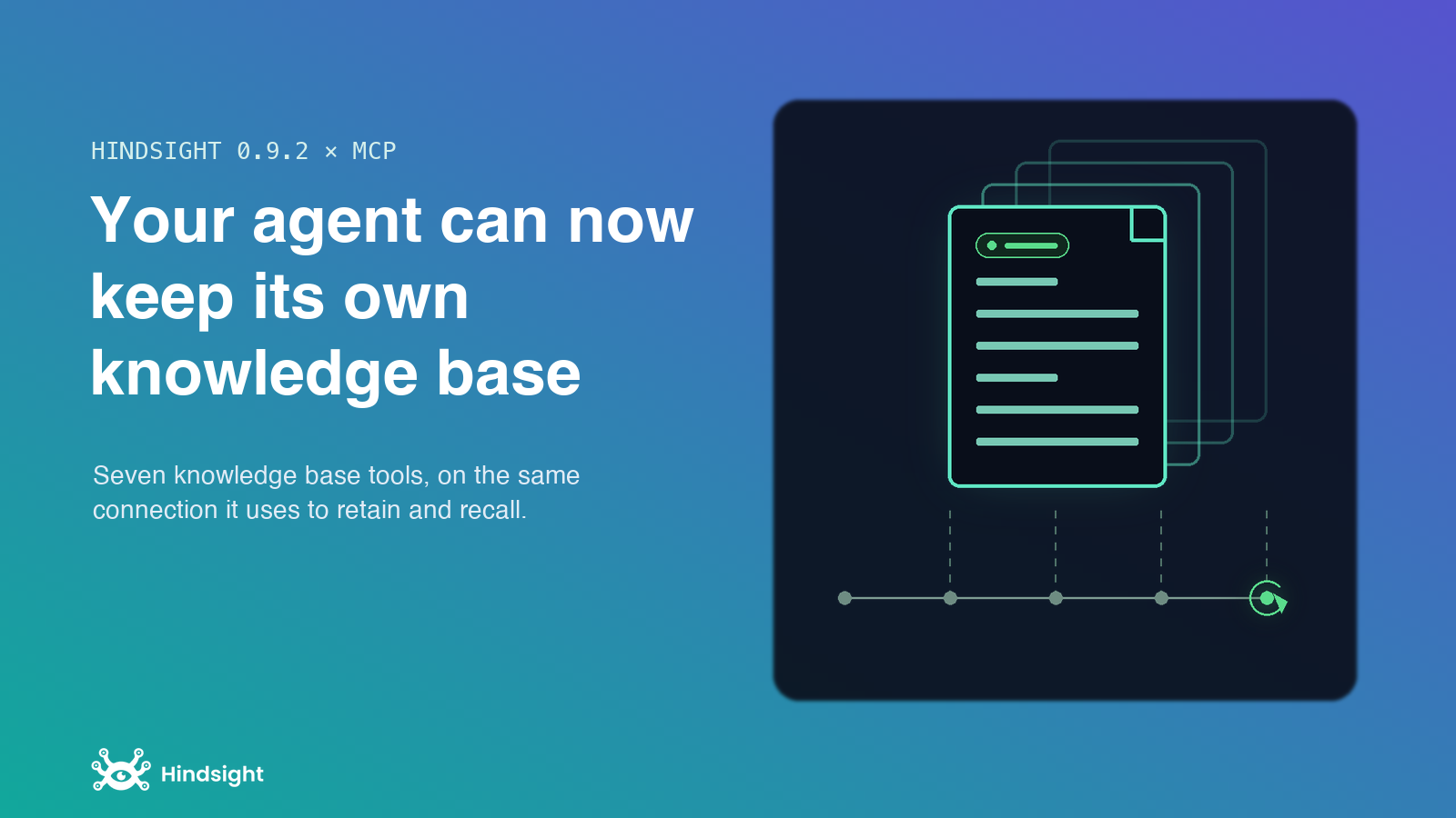 The Hindsight knowledge base as a native MCP surface: seven agent-facing tools to read, search, and maintain a self-healing wiki over the same connection an agent uses to retain and recall