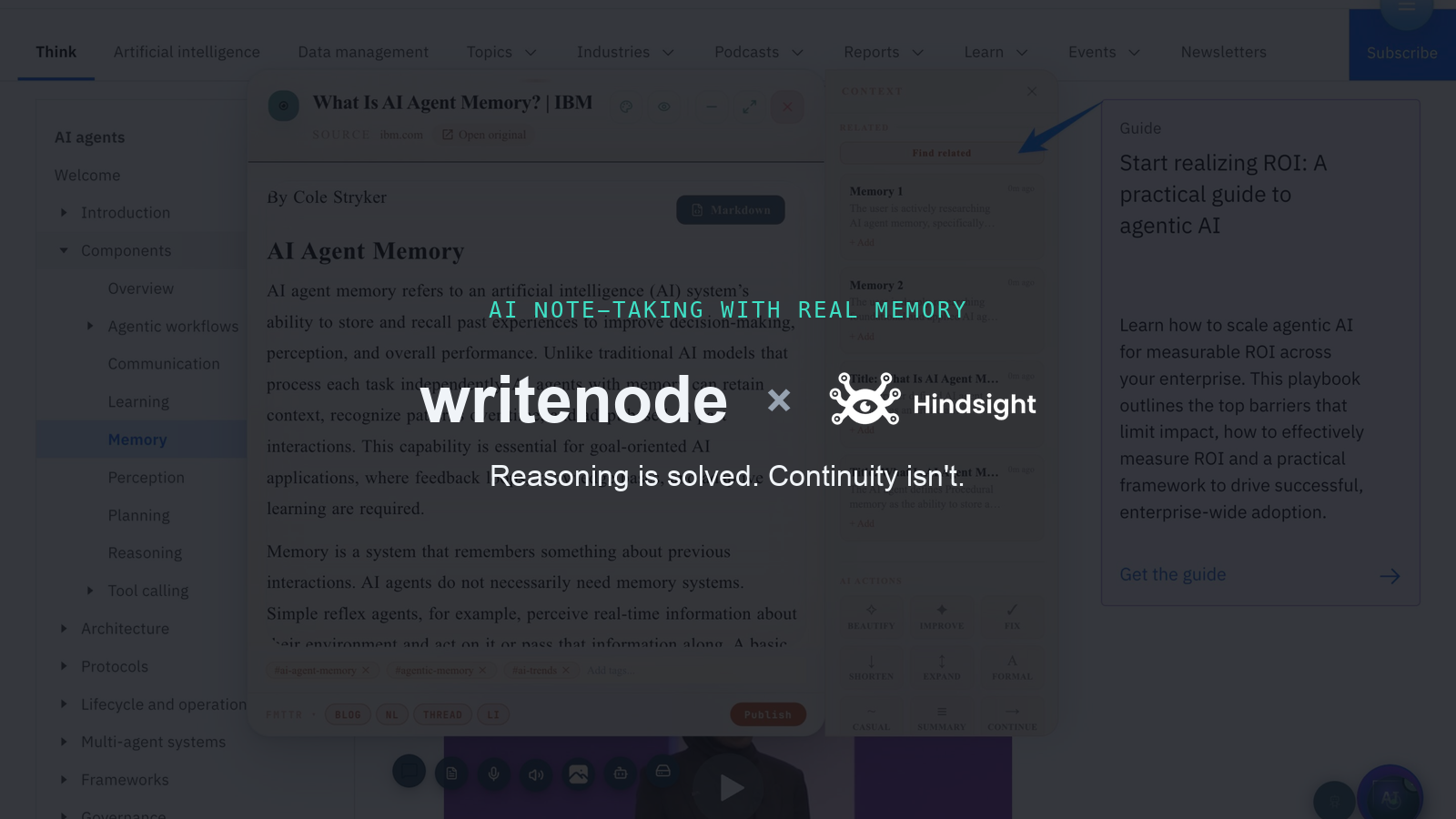 writenode carries a user's thinking forward with a per-user Hindsight memory bank and a mode classifier