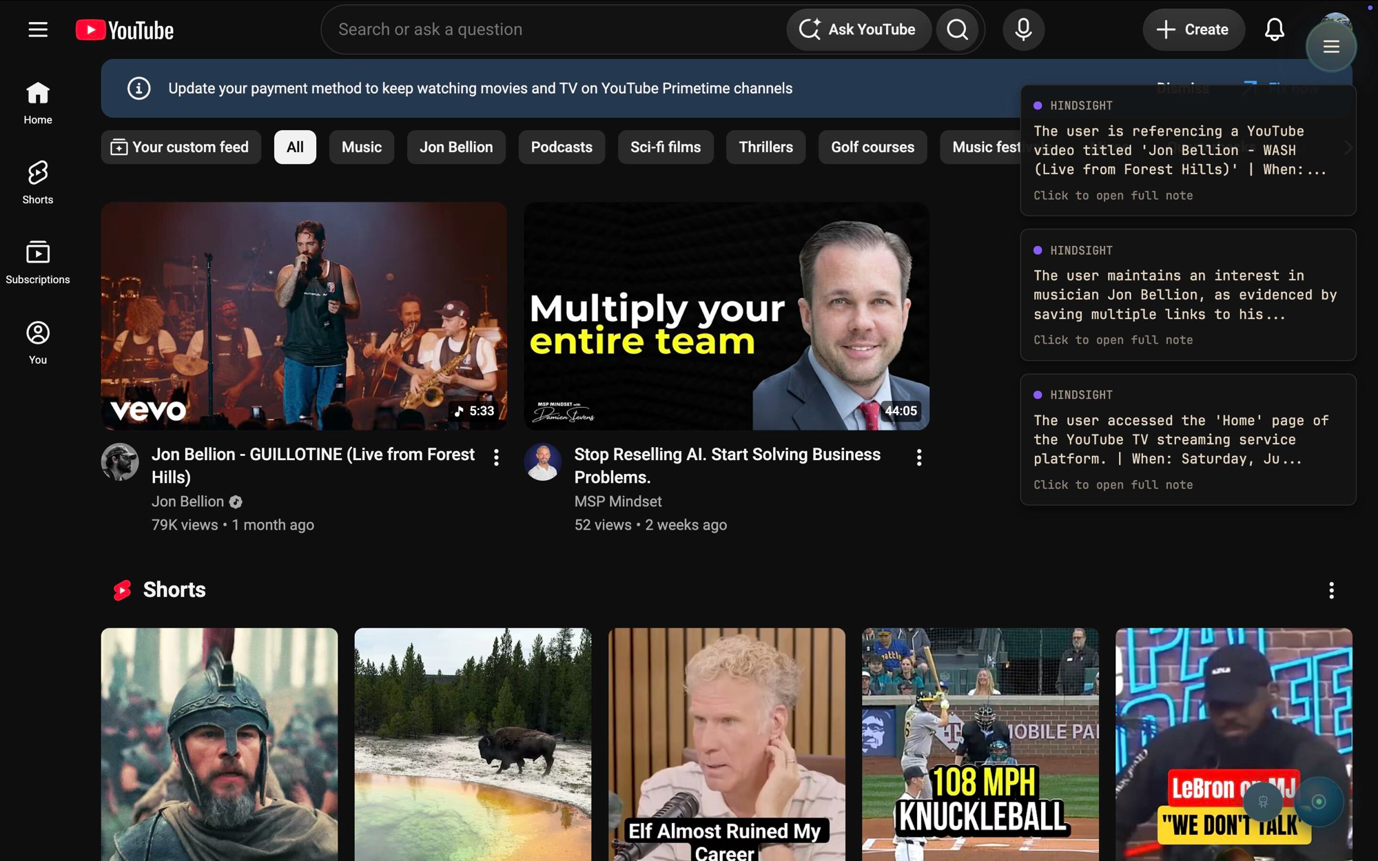 writenode recognizing an ongoing interest while browsing YouTube