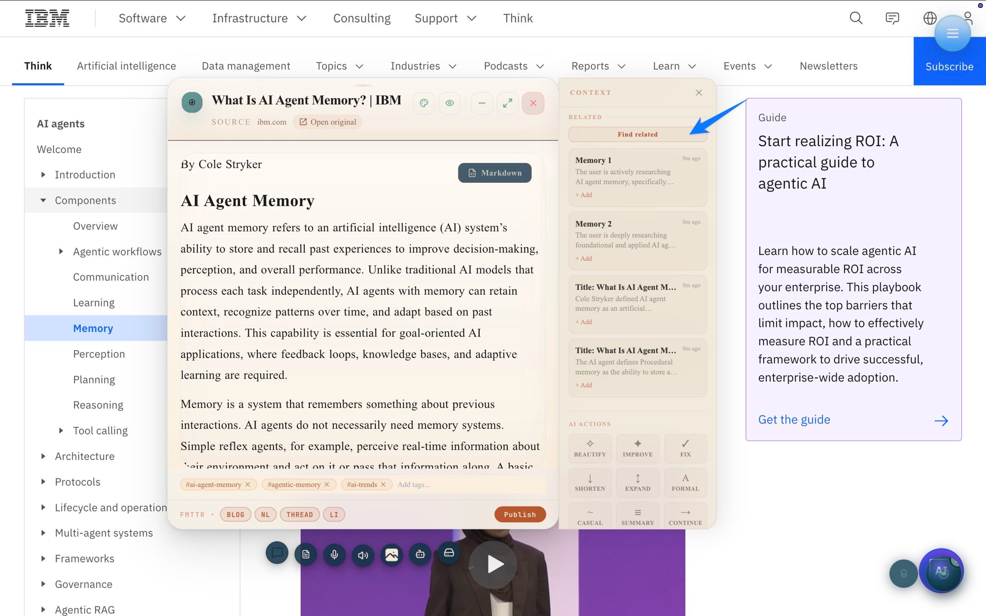Node Gravity surfacing related saved memories alongside a web page